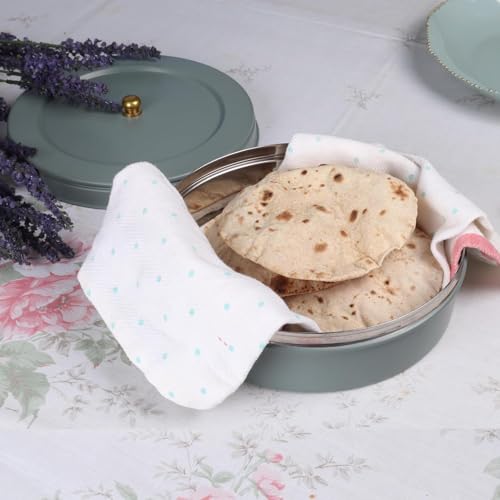 Elan Stainless Steel Round Roti,Chapatti Box | Elegant Design | Food Grade | Ideal for Papad,Bread,Snak storage | Easy to open | Tight lid (Casserole, Moss Green), 1500 ML - Image 1