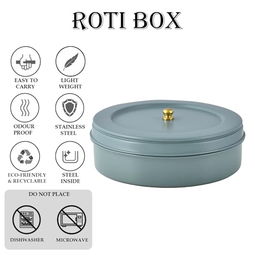 Elan Stainless Steel Round Roti,Chapatti Box | Elegant Design | Food Grade | Ideal for Papad,Bread,Snak storage | Easy to open | Tight lid (Casserole, Moss Green), 1500 ML - Image 4