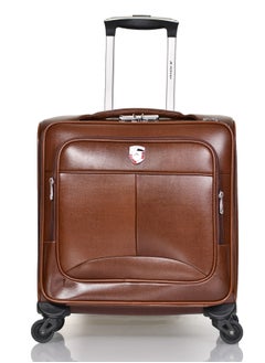 MORANO MORANO Carry-On Leather Luggage Lightweight Trolley Bag  with 4 Spinner Wheels and Built in Combination Lock 16 inch (Brown)  - Image 1