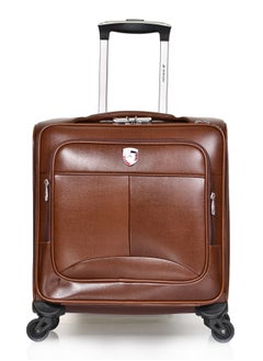 MORANO MORANO Carry-On Leather Luggage Lightweight Trolley Bag  with 4 Spinner Wheels and Built in Combination Lock 16 inch (Brown)  - Image 2