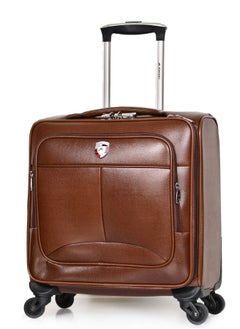 MORANO MORANO Carry-On Leather Luggage Lightweight Trolley Bag  with 4 Spinner Wheels and Built in Combination Lock 16 inch (Brown)  - Image 3