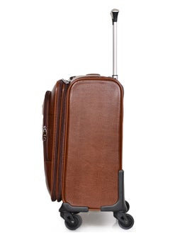 MORANO MORANO Carry-On Leather Luggage Lightweight Trolley Bag  with 4 Spinner Wheels and Built in Combination Lock 16 inch (Brown)  - Image 4