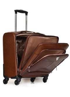 MORANO MORANO Carry-On Leather Luggage Lightweight Trolley Bag  with 4 Spinner Wheels and Built in Combination Lock 16 inch (Brown)  - Image 5