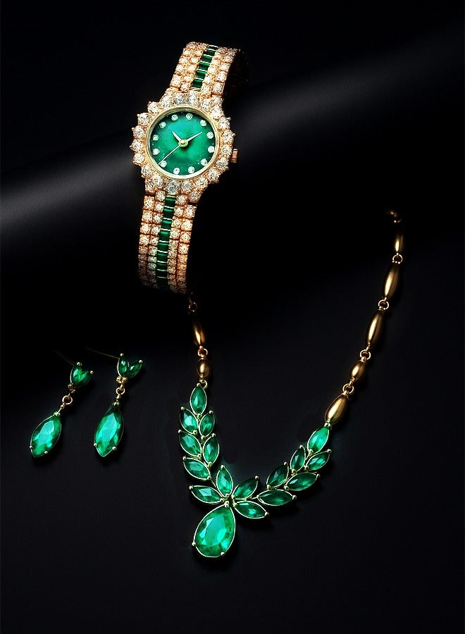 XSVO 3Pcs - Elegant women's watch set, including a watch, necklace and earrings set. With a fashionable and elegant design, and a luxurious diamond-embellished design. Suitable for women to wear as a gift.  - Image 1