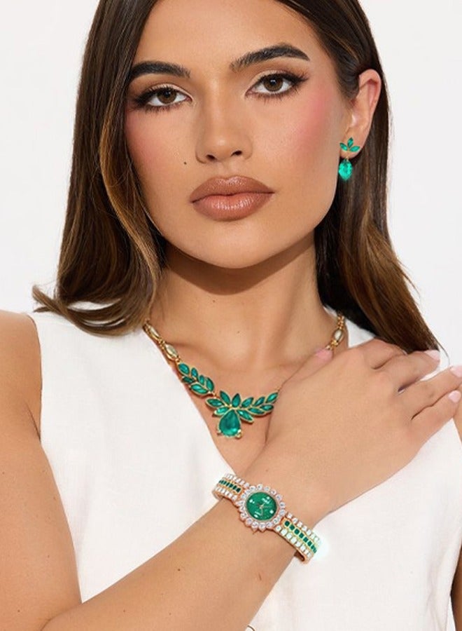 XSVO 3Pcs - Elegant women's watch set, including a watch, necklace and earrings set. With a fashionable and elegant design, and a luxurious diamond-embellished design. Suitable for women to wear as a gift.  - Image 3