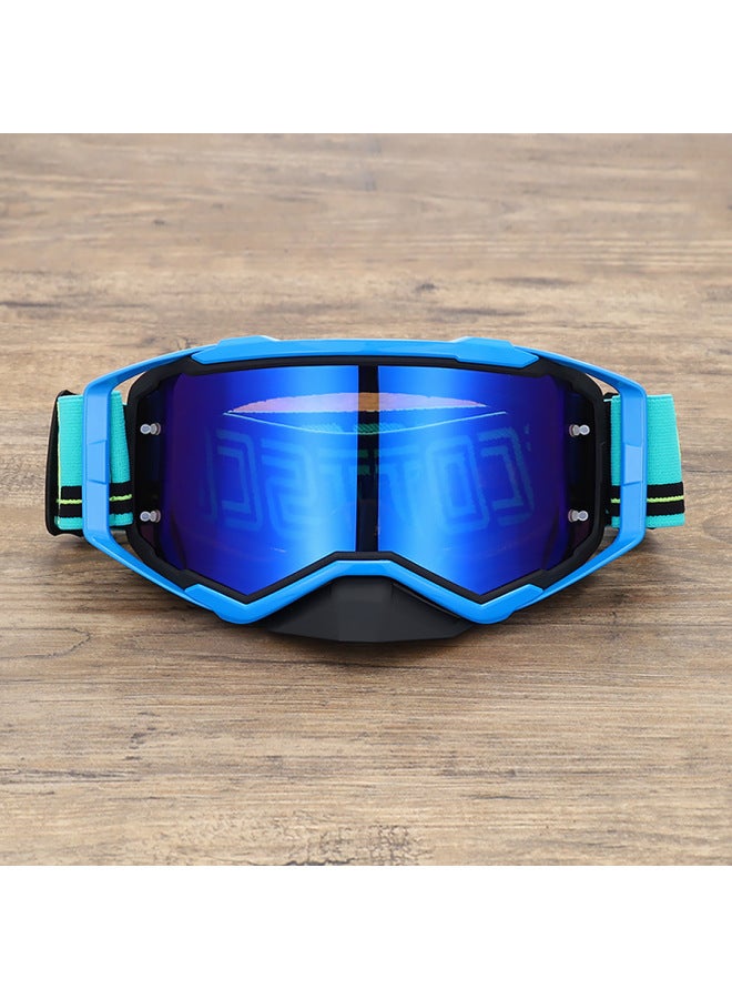 Spot Motorcycle Goggles - Blue Frame, Blue Color Film, Black Nose Pad, Dustproof & Windproof for Outdoor Riding