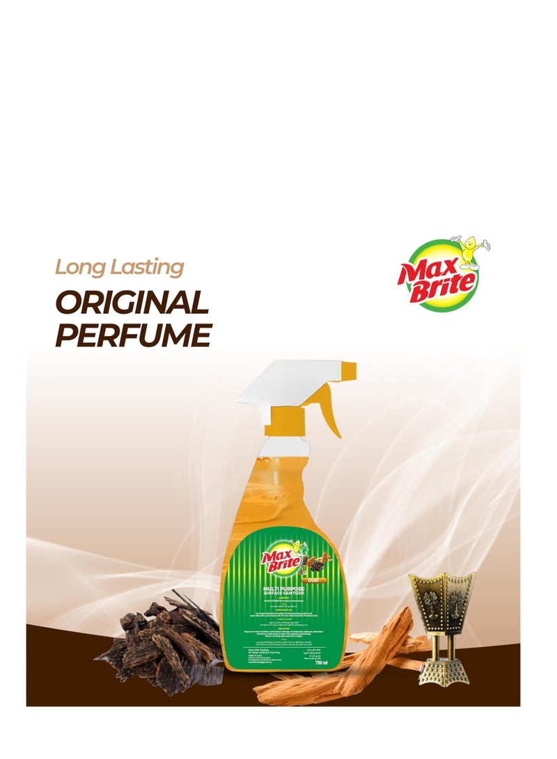 Max Brite Disinfectant Surface Sanitizer Cleaner Spray Oud Fragrance 750 ml - Image 3