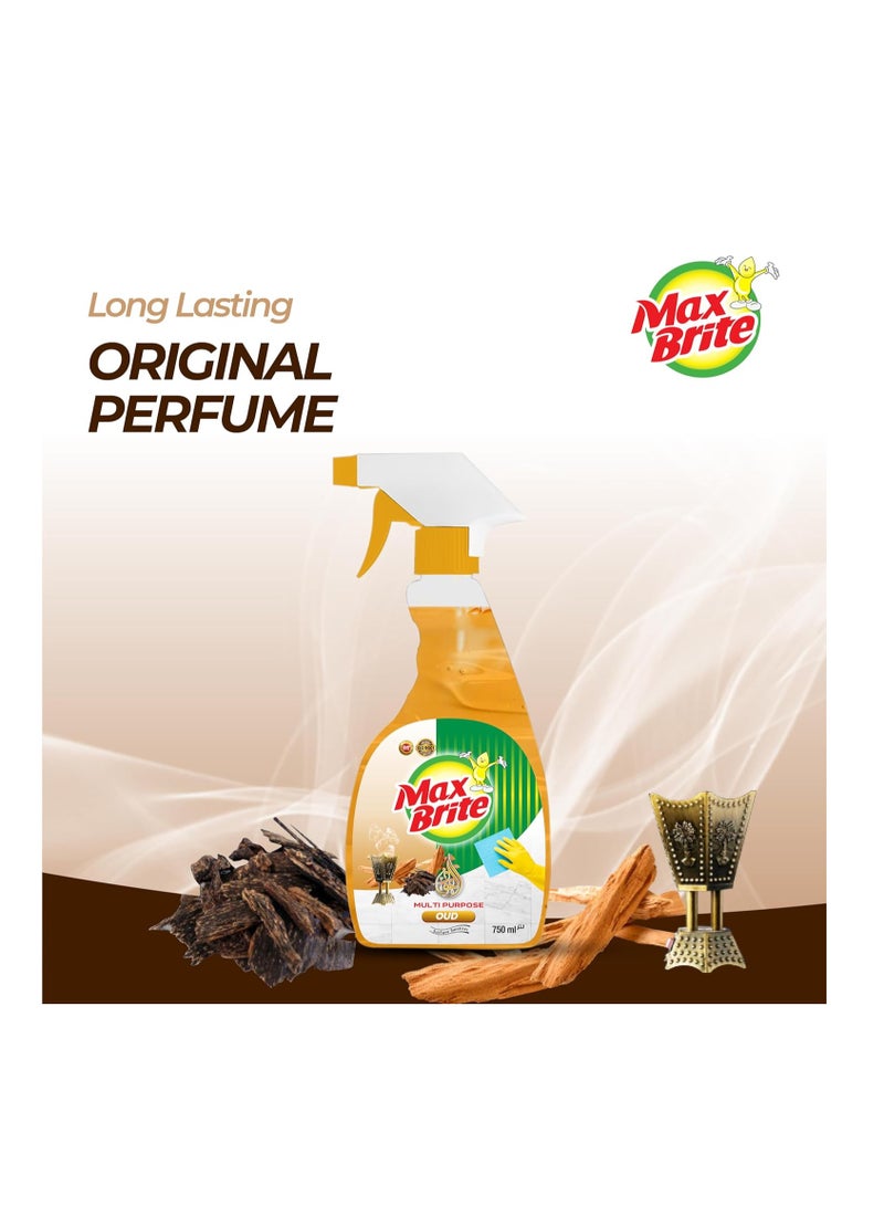 Max Brite Disinfectant Surface Sanitizer Cleaner Spray Oud Fragrance 750 ml - Image 2