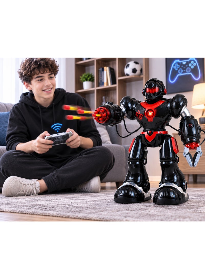 Smart RC Robot Toy For Kids With Remote Control, Programmable Actions, Multi-Directional Movement, Lights, Sounds, Music And Dance, Black And Red, Ages 8+ - Image 1