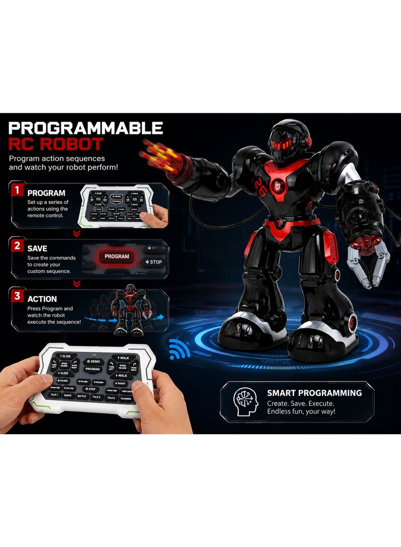 Smart RC Robot Toy For Kids With Remote Control, Programmable Actions, Multi-Directional Movement, Lights, Sounds, Music And Dance, Black And Red, Ages 8+ - Image 4