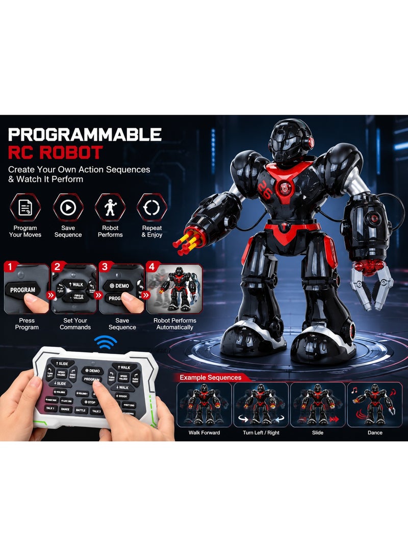 Smart RC Robot Toy For Kids With Remote Control, Programmable Actions, Multi-Directional Movement, Lights, Sounds, Music And Dance, Black And Red, Ages 8+ - Image 5