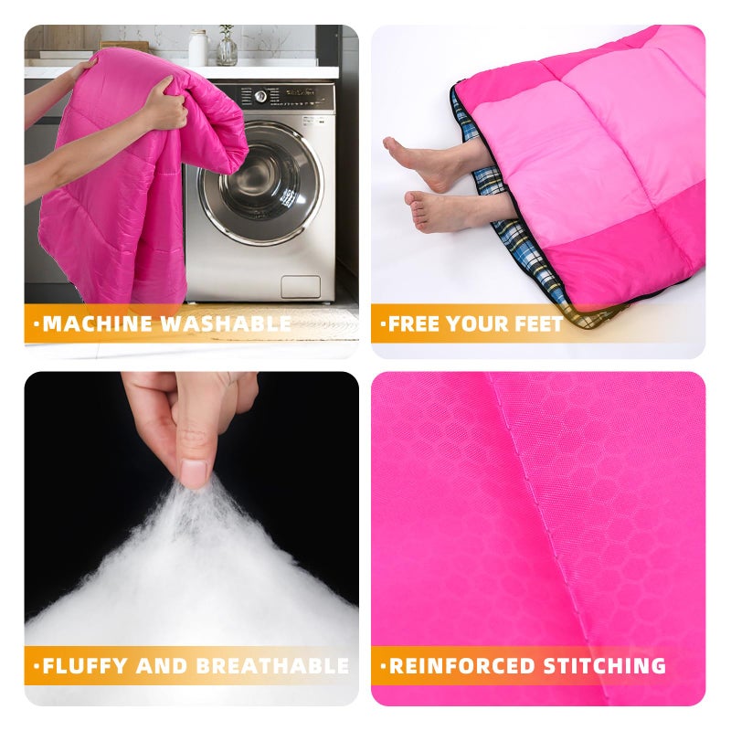Kanyak Sleeping Bags for Adults Teens Cold Weather &Warm, 3 Seasons, Cotton Flannel Liner Sleeping Bag, Lightweight Compact Camping Essentials Equipment, Hiking, Outdoor, Travel(T-Shaped) (Double Pink) - Image 4