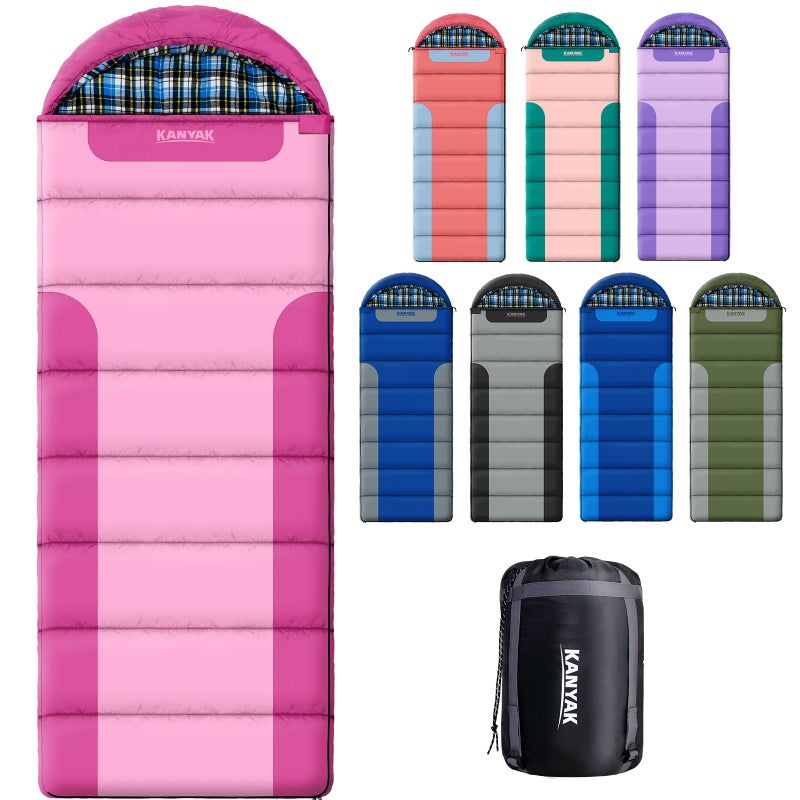 Kanyak Sleeping Bags for Adults Teens Cold Weather &Warm, 3 Seasons, Cotton Flannel Liner Sleeping Bag, Lightweight Compact Camping Essentials Equipment, Hiking, Outdoor, Travel(T-Shaped) (Double Pink) - Image 1