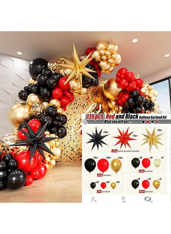 135-PCS Black Red Gold Latex Decorative Balloon Arch Garland Set - Perfect for Graduation Baby Shower Wedding Birthday Bachelorette Party Backdrop Decoration