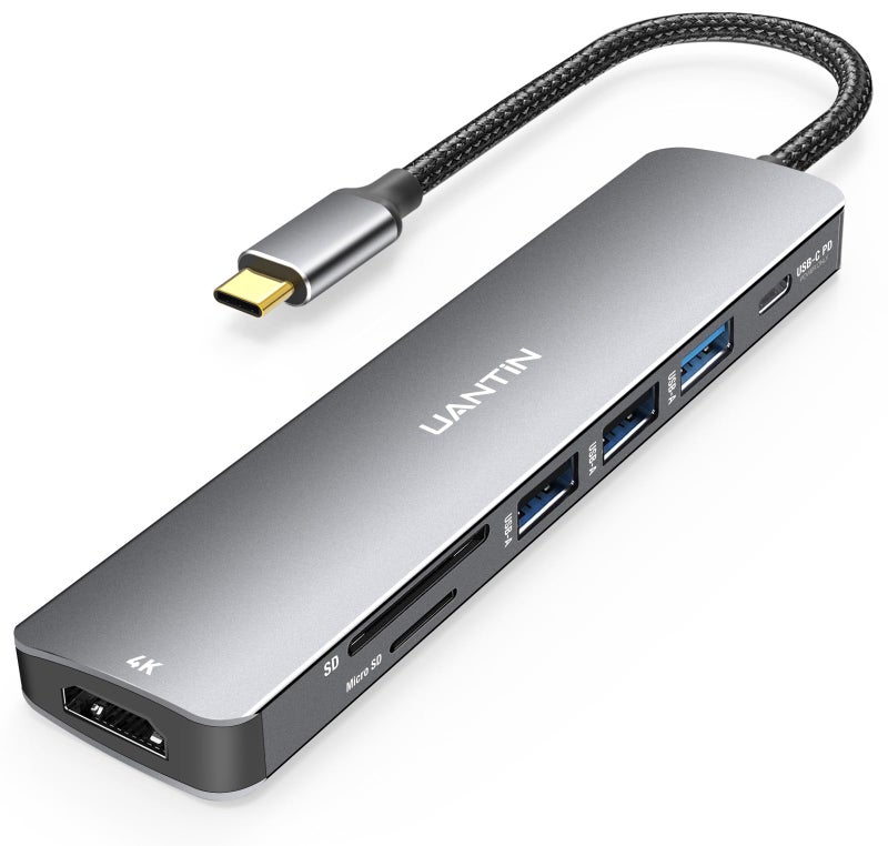 UANTIN USB C Hub 7 in 1 Multiport Adapter with 4K HDMI Dongle, 100W PD, SD/TF Card Reader, 3 USB-A, USBC Docking Station for MacBook Mac Pro/Air, Dell, HP, ASUS, Acer and Other Type C Laptops - Image 1