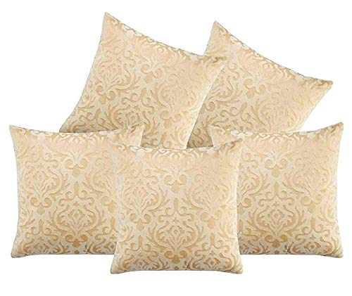 IM FAB EMBOSE SELF Design Velvet Cushion Covers '40X40cm' or '16X16inches' (Set of 5 pcs)… (Beige) - Image 2