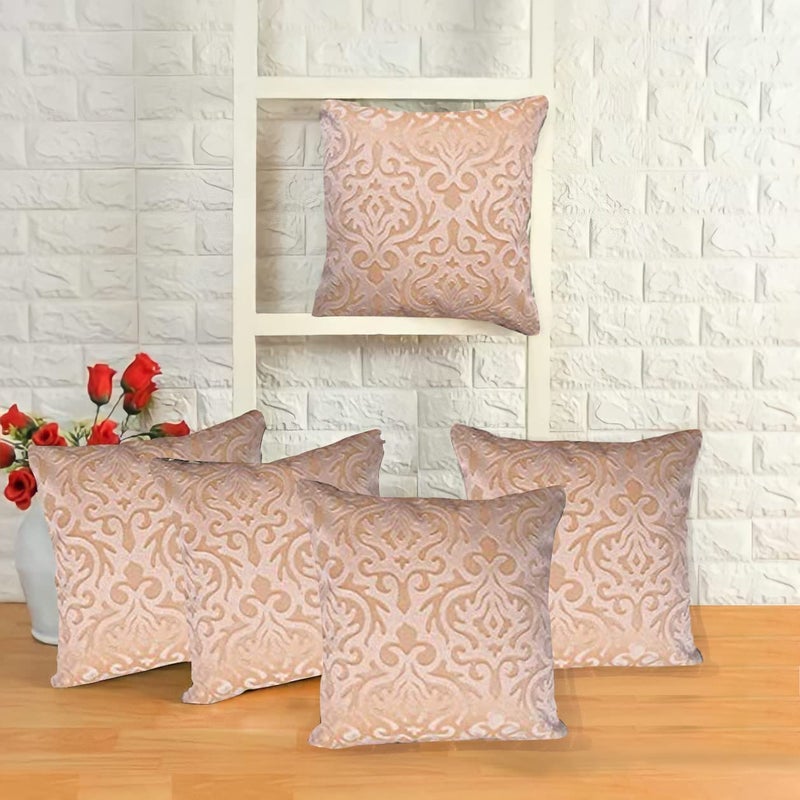 IM FAB EMBOSE SELF Design Velvet Cushion Covers '40X40cm' or '16X16inches' (Set of 5 pcs)… (Beige) - Image 5