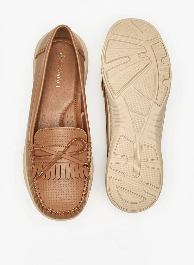 لو كونفورت Womens Perforated Loafers With Bow Detail