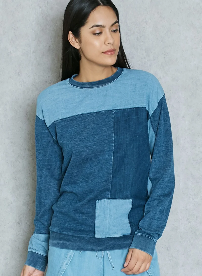 TOPSHOP Denim Patchwork Sweatshirt