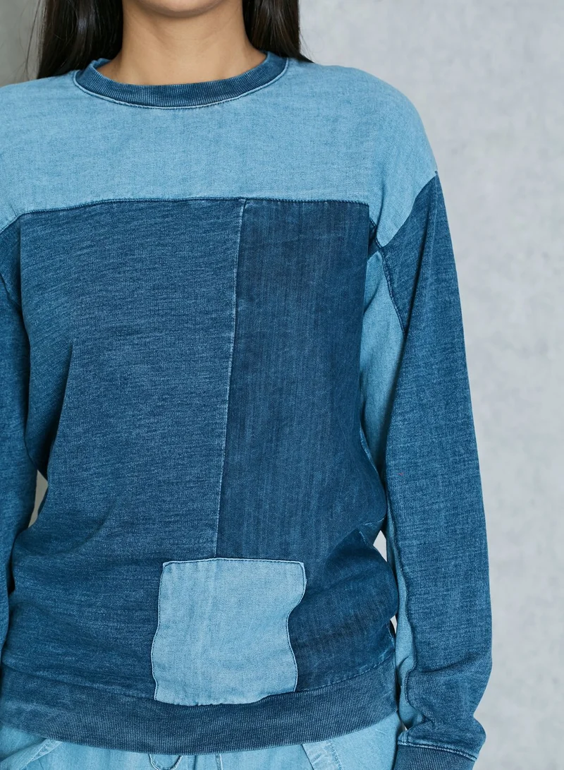 TOPSHOP Denim Patchwork Sweatshirt