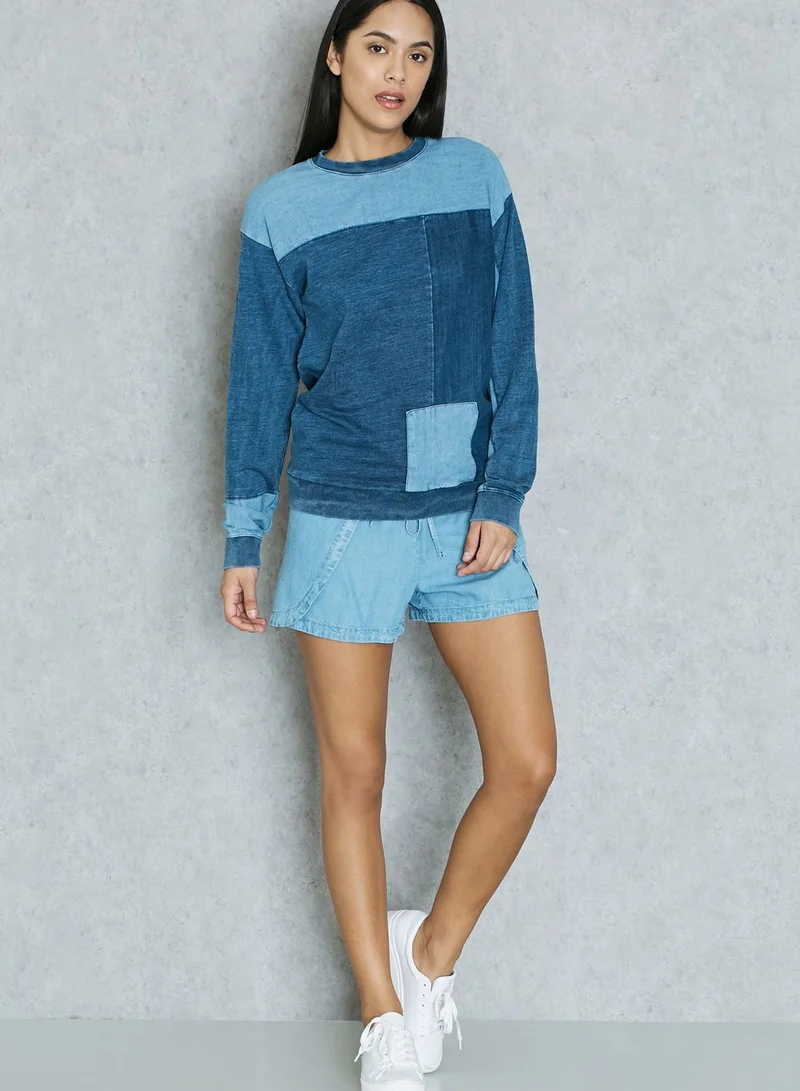 TOPSHOP Denim Patchwork Sweatshirt