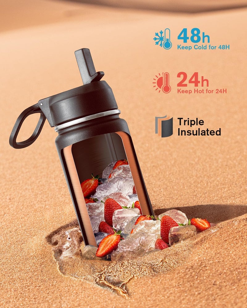 Coolflask Water Bottle Insulated with Straw & 3 Lids, Large Metal Stainless Steel Wide Mouth Water Jug, BPA-Free Keep Cold 48H Hot 24H, 0.6 Liters, Magic Black - Image 2