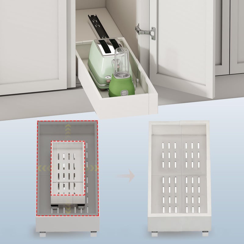 Fokyfok Pull out Cabinet Organizer,Expandable Width(7"-11"),Depth(17"-24") with 5 Rails,Roll out Drawers,No Drill Adjustable Slide out Shelves for Kitchen,Pantry,for Both Lip and Lip-Free Cabinets,White(1PC) - Image 1