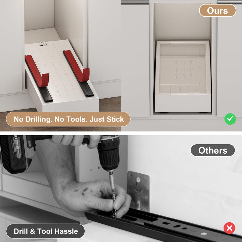 Fokyfok Pull out Cabinet Organizer,Expandable Width(7"-11"),Depth(17"-24") with 5 Rails,Roll out Drawers,No Drill Adjustable Slide out Shelves for Kitchen,Pantry,for Both Lip and Lip-Free Cabinets,White(1PC) - Image 5