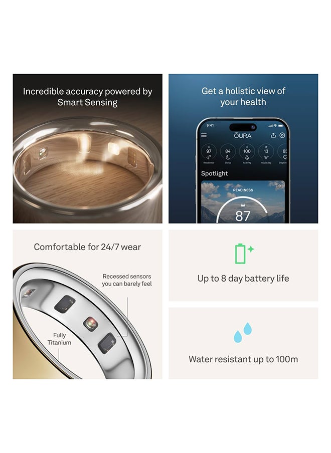 Oura Ring 4 - Silver - Size 8 - Smart Ring - Size First with Oura Ring 4 Sizing Kit - Sleep Tracking Wearable - Heart Rate - Fitness Tracker - Up to 8 Days of Battery Life