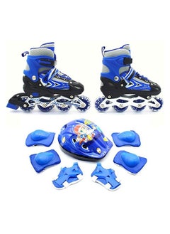 EASY FUTURE Skate Shoes for Boys and Girls Inline Skates Adjustable Size Roller Skates with Flashing Wheels for Children Including Protective Gear Blue Colour  - Image 1