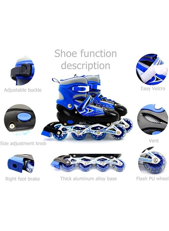 EASY FUTURE Skate Shoes for Boys and Girls Inline Skates Adjustable Size Roller Skates with Flashing Wheels for Children Including Protective Gear Blue Colour  - Image 5
