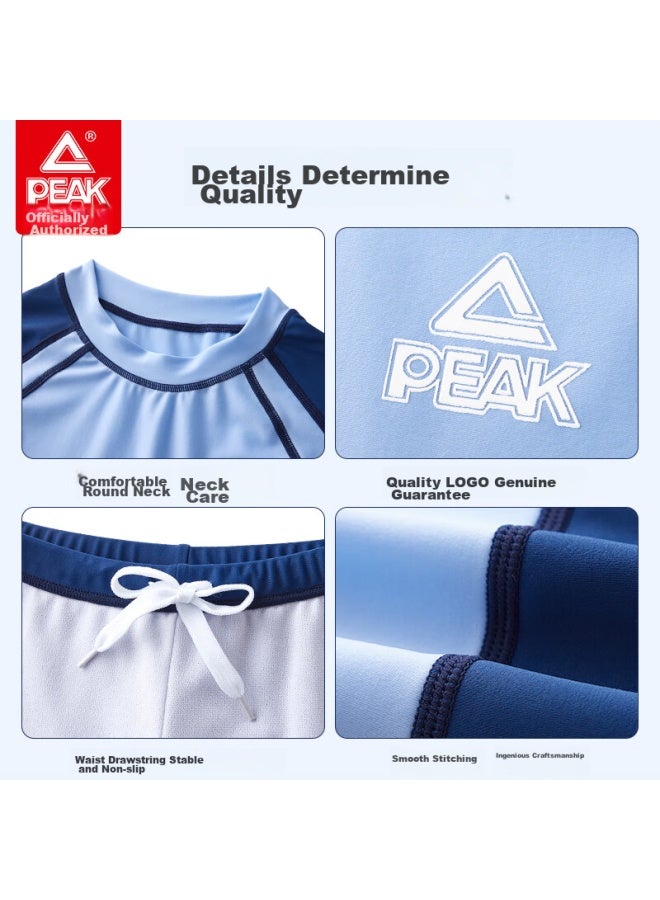 Peak Children's Swimwear, Boys' Professional Short-sleeve Two-piece Training Swimsuit, Swim Trunks, Chlorine-resistant, Hot Spring, Goggles, Hat, Bag Set, Size 130 - Image 3
