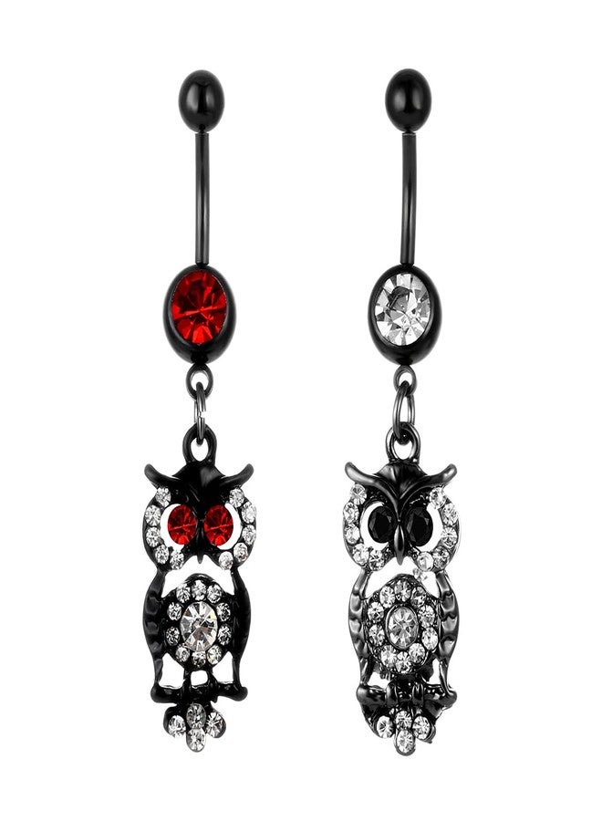 FUTIMELY Animal Belly Button Ring For Women Men Dainty Owl Scorpion Crystal CZ Navel Ring Stainless Steel Navel Piercing Dangle Belly Button Nail Navel Piercing Body Jewelry (Red Black Owl) - Image 2