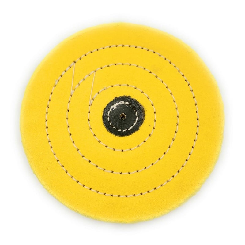 Aone Polishing Yellow Muslin Cloth Buff 6"x50 Folds 4pc Stitched Buffing Wheel with Leather Hub to Polish & Buff Gold, Silver & Other Metals for Jewellery, Watchmaking, Hobby Craft for Bench Grinder - Image 2