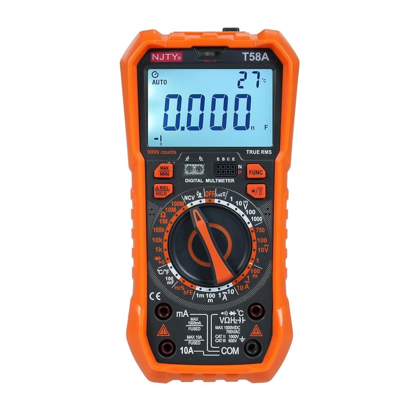 T58A Digital Multimeter 9999 Counts LCD Display AC DC Voltage Current Capacitance Tester NCV Detection - Image 2