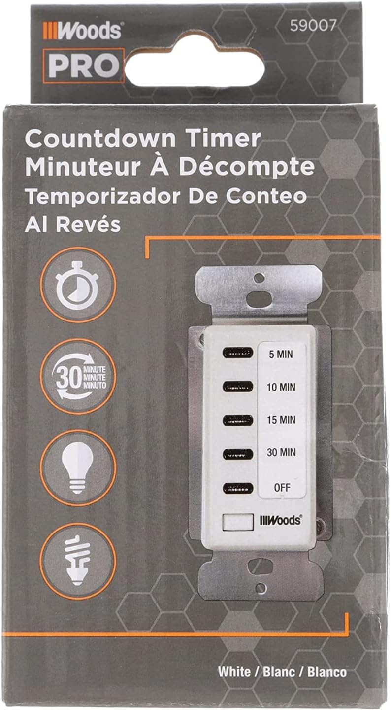 Woods 59007WD In-Wall 30-Minute Decora Digital Countdown Timer;White - Image 1