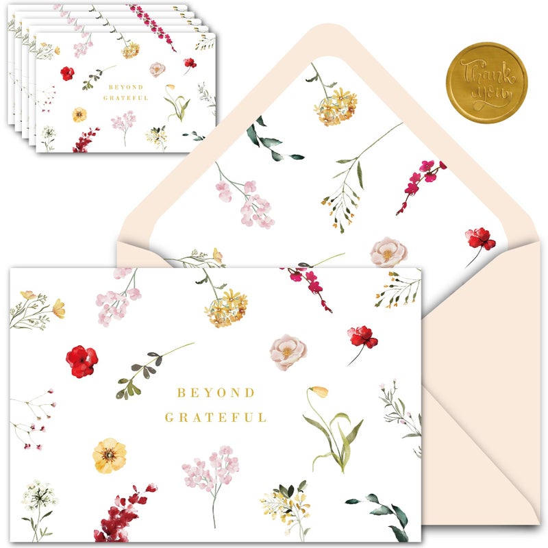 Gooji 4x6 Prairie Beyond Grateful Floral Thank You Cards with Envelopes Baby Shower Thank You Cards Girl (Bulk 20-Pack) Watercolor, Bridal Shower, Weddings, Small Business - Image 1