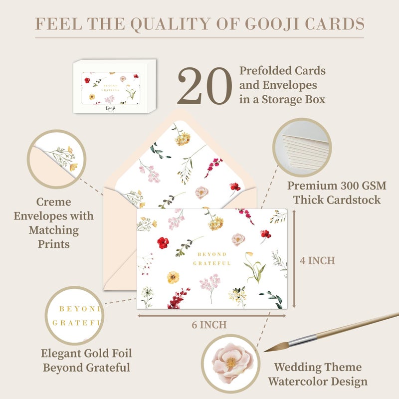Gooji 4x6 Prairie Beyond Grateful Floral Thank You Cards with Envelopes Baby Shower Thank You Cards Girl (Bulk 20-Pack) Watercolor, Bridal Shower, Weddings, Small Business - Image 2