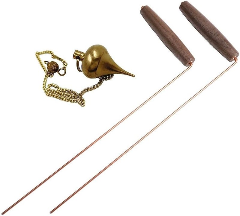 مجموعة قضبان التنقيب عن النحاس بمقبض الجوز والبندول النحاسي للعثور على المعادن والمياه - Image 1