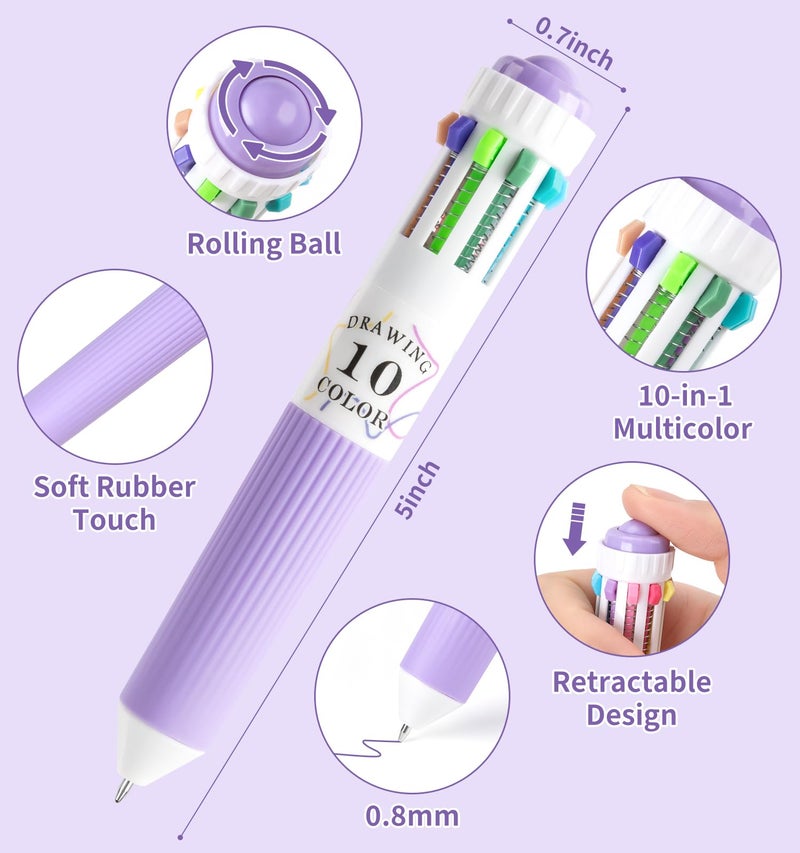 Joyask 6 Park Multicolor Pens, 10-in-1 Colored Ballpoint Pen, 57 Colors, 0.8mm Fine Point Smooth Writing, Retractable Ballpoint Pens for Office School Students Children - Image 4