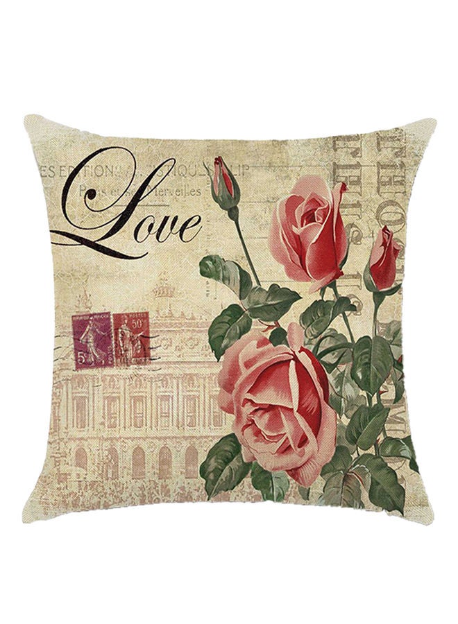 نيبمينينت غطاء وسادة زينة مطبوع عليه حرف مع زهرة عتيقة أحمر/ وردي/ بيج 45x45سنتيمتر