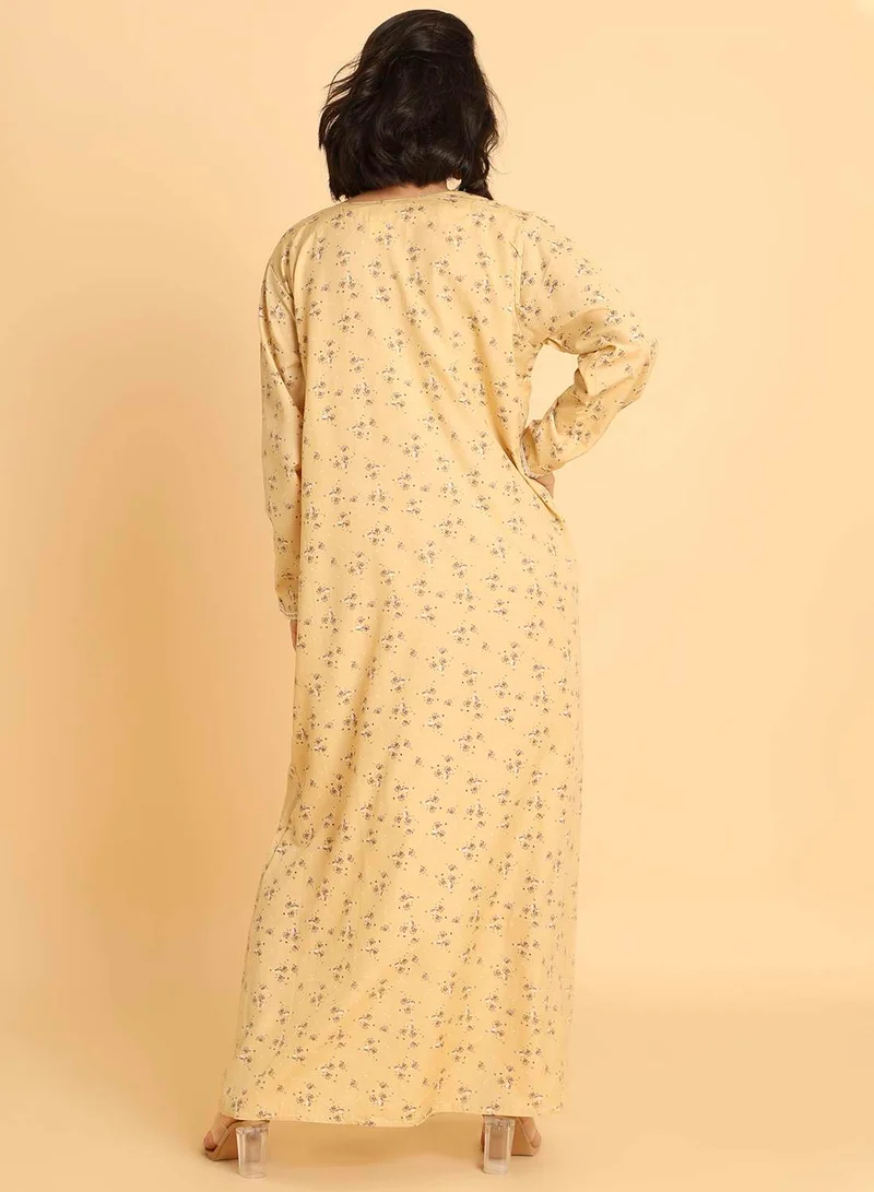 HANA & SARA Modest & Stylish: Printed Jalabiya with White Embroidery