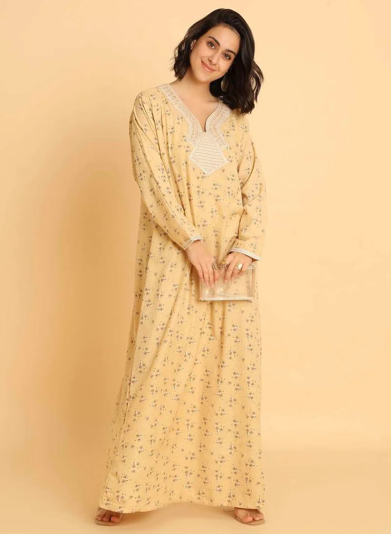 HANA & SARA Modest & Stylish: Printed Jalabiya with White Embroidery