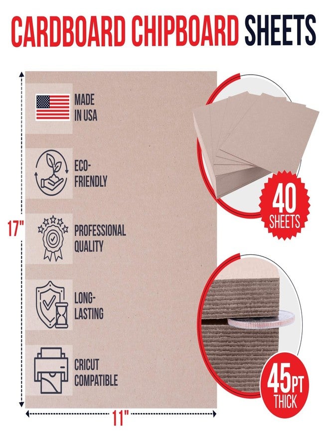 Paclord 11" x 17" Brown Kraft Plain Chipboard Sheets, 45 Pt Thick – Made in USA Durable Cardboard Chipboard for Cardstock Projects, Picture Frame Backing, Scrapbooking – Bundle of 40 - Image 2