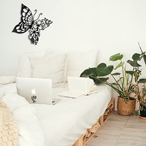 EZ4ENCE Butterfly Decoration Wall Art Boho Home Decor Hanging Appearance Metal Flower for Bedroom Living Room Wall,Black(Medium) - Image 3