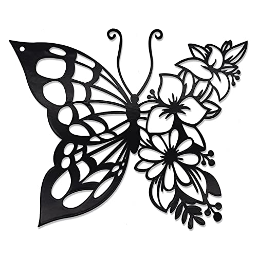 EZ4ENCE Butterfly Decoration Wall Art Boho Home Decor Hanging Appearance Metal Flower for Bedroom Living Room Wall,Black(Medium) - Image 1