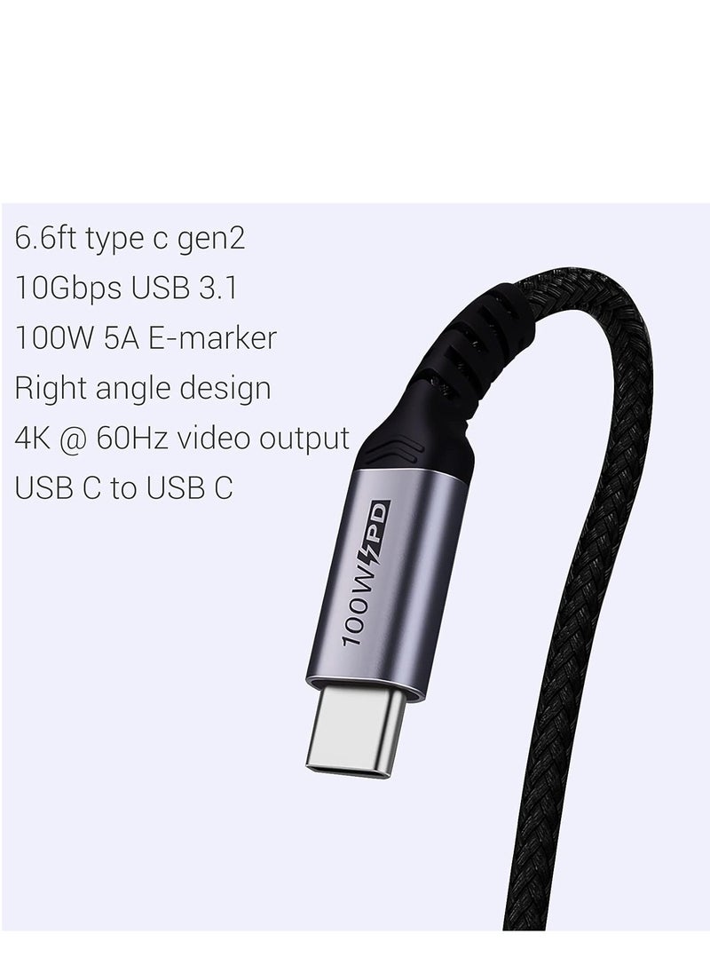 SYOSI - USB C to USB C Cable 100W USB 3.1 Fast Charg-ing Cord 90 Degree 20V/5A Type C PD Cable for iPhone 15/15 Plus/15 Pro/15 Pro Max/MacBook Pro 2022/iPad Pro 2022 2Pack 6.6ft Right Angle - Image 1