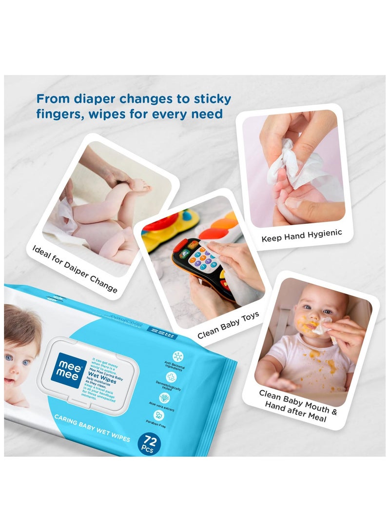 Mee Mee Caring Baby Wet Wipes with lid 72 Pcs Aloe Vera Pack of 3 - Image 5