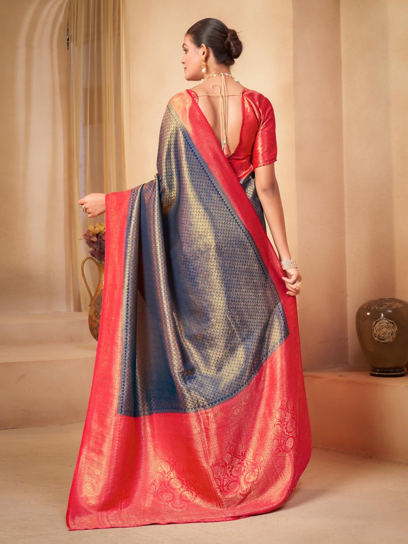 Glory Sarees Women’s Woven Pure Soft Kanjivaram Silk Hand Dyed Saree Banarasi Style With Blouse Piece (Soft Silk Saree101_Blue) - Image 3