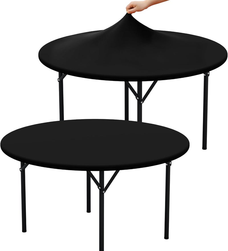 misaya 2 Packs Round Spandex Tablecloths, Stretch Elastic Tablecloth Cover Fitted for 25"-30" Round Tables, Waterproof Polyester Washable Table Cloth for Dining, Party, Outdoor and Indoor, Black - Image 1